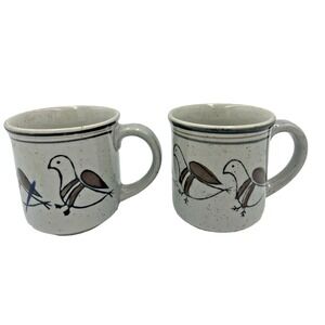 Vtg Set of‎ 2 Primitive Collection Shafford Stoneware Bird Cups Mugs